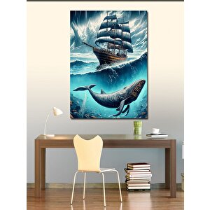 Kanvas Tablo Katil Balina Mobidik Ve Yelkenli Gemi 50x70 cm