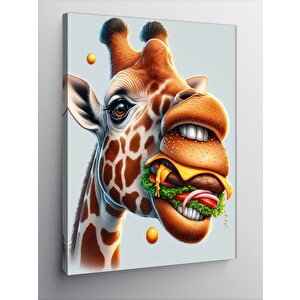 Kanvas Tablo Hamburger Yiyen Zürafa 50x70 cm