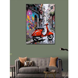 Kanvas Tablo Kırmızı Scooter Motor 50x70 cm