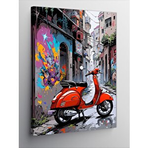 Kanvas Tablo Kırmızı Scooter Motor 70x100 cm