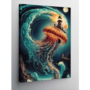 Kanvas Tablo Soyut Denizanası Ve Deniz Feneri 70x100 cm