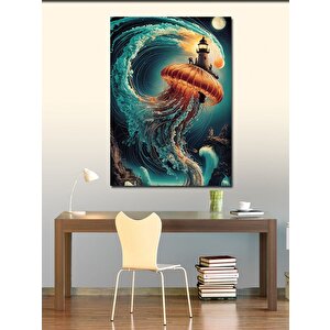 Kanvas Tablo Soyut Denizanası Ve Deniz Feneri 70x100 cm