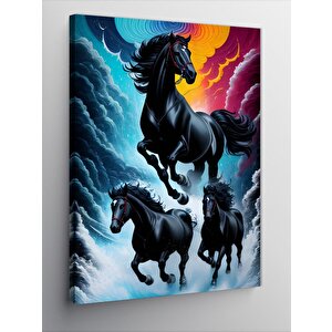 Kanvas Tablo Siyah Atlar 100x140 cm
