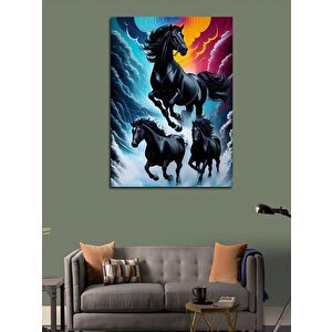 Kanvas Tablo Siyah Atlar 100x140 cm