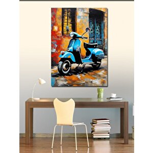 Kanvas Tablo Mavi Scooter Motor 100x140 cm