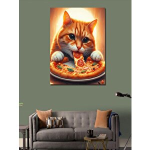 Kanvas Tablo Pizza Yiyen Kedi 70x100 cm