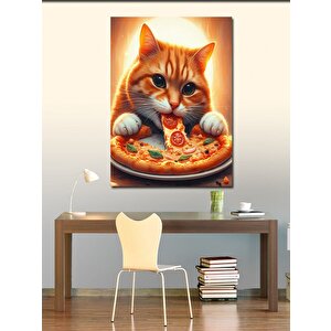 Kanvas Tablo Pizza Yiyen Kedi 70x100 cm