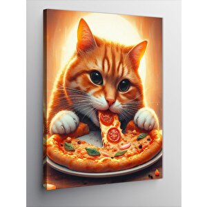 Kanvas Tablo Pizza Yiyen Kedi