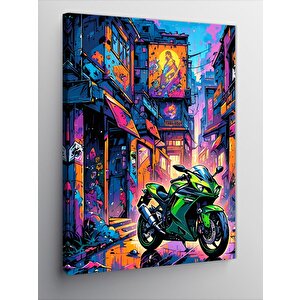 Kanvas Tablo Yeşil Yarış Motoru 50x70 cm