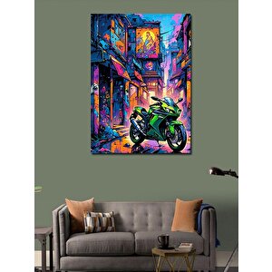 Kanvas Tablo Yeşil Yarış Motoru 50x70 cm