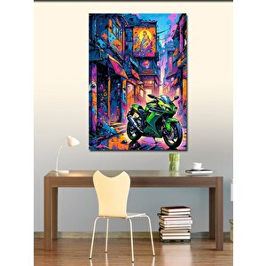 Kanvas Tablo Yeşil Yarış Motoru 50x70 cm