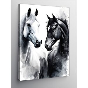 Kanvas Tablo Siyah Beyaz Atlar 50x70 cm