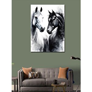 Kanvas Tablo Siyah Beyaz Atlar 50x70 cm