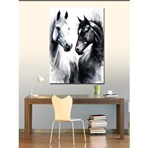 Kanvas Tablo Siyah Beyaz Atlar 50x70 cm