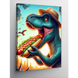 Kanvas Tablo Hotdog Yiyen Dinazor 100x140 cm