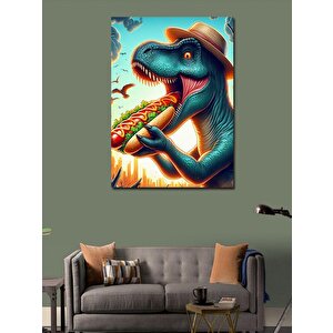 Kanvas Tablo Hotdog Yiyen Dinazor 100x140 cm