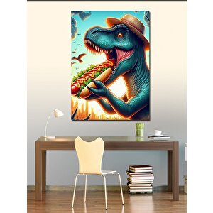 Kanvas Tablo Hotdog Yiyen Dinazor 100x140 cm