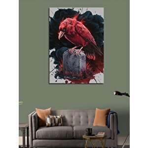 Kanvas Tablo Kırmızı Karga Ve Mezar 50x70 cm