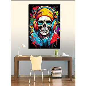 Kanvas Tablo Müzik Dinleyen Kurukafa 100x140 cm