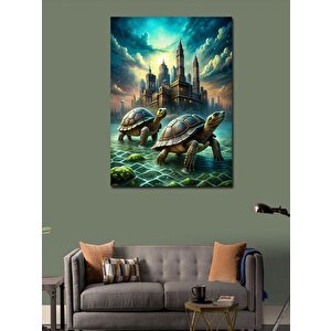Kanvas Tablo Kaplumbağalar Ve Şehir 100x140 cm