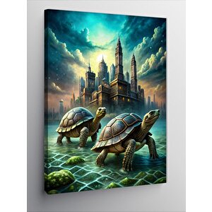 Kanvas Tablo Kaplumbağalar Ve Şehir