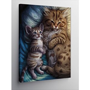 Kanvas Tablo Yavru Kedi Ve Annesi 70x100 cm
