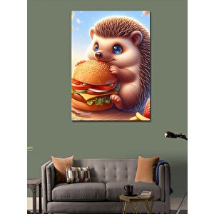 Kanvas Tablo Hamburger Yiyen Kirpi 100x140 cm