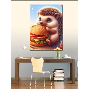 Kanvas Tablo Hamburger Yiyen Kirpi 100x140 cm