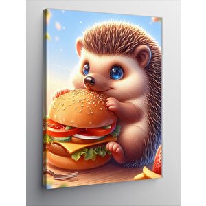 Kanvas Tablo Hamburger Yiyen Kirpi 50x70 cm