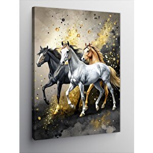 Kanvas Tablo Siyah Beyaz Ve Sarı At 70x100 cm