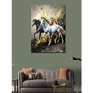 Kanvas Tablo Siyah Beyaz Ve Sarı At 70x100 cm