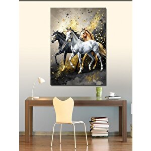 Kanvas Tablo Siyah Beyaz Ve Sarı At 70x100 cm
