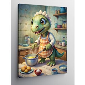 Kanvas Tablo Yemek Yapan Dinozor 100x140 cm