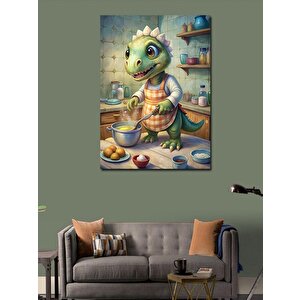 Kanvas Tablo Yemek Yapan Dinozor 100x140 cm