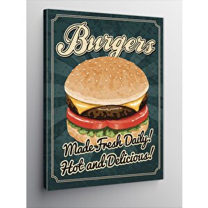 Kanvas Tablo Hamburger İlanı Taze Ve Leziz 70x100 cm