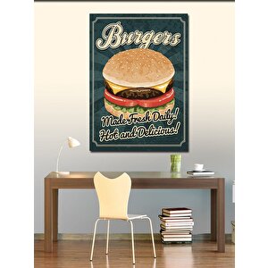 Kanvas Tablo Hamburger İlanı Taze Ve Leziz 70x100 cm