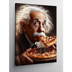 Kanvas Tablo Albert Einstein Pizza Yiyor 70x100 cm