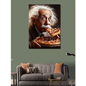 Kanvas Tablo Albert Einstein Pizza Yiyor 70x100 cm
