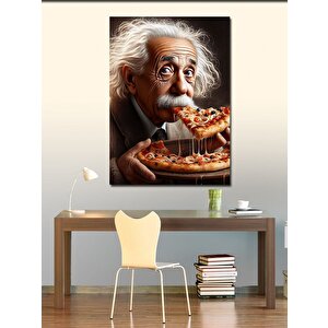 Kanvas Tablo Albert Einstein Pizza Yiyor 70x100 cm