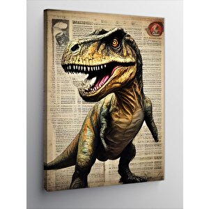 Kanvas Tablo Dinozor Gazete Fon 100x140 cm