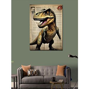 Kanvas Tablo Dinozor Gazete Fon 100x140 cm