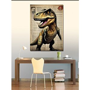 Kanvas Tablo Dinozor Gazete Fon 100x140 cm