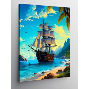 Kanvas Tablo Sahildeki Yelkenli Gemi 70x100 cm