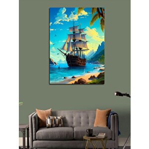 Kanvas Tablo Sahildeki Yelkenli Gemi 70x100 cm