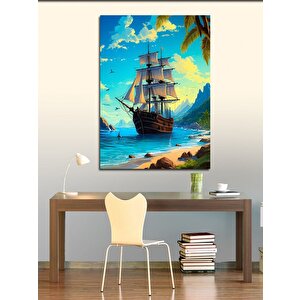 Kanvas Tablo Sahildeki Yelkenli Gemi 50x70 cm
