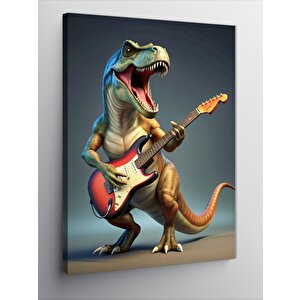 Kanvas Tablo Elektro Gitar Çalan Dinazor 70x100 cm