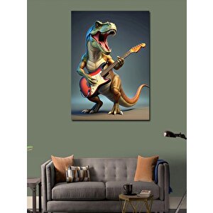 Kanvas Tablo Elektro Gitar Çalan Dinazor 70x100 cm