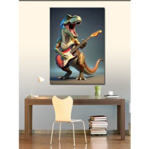 Kanvas Tablo Elektro Gitar Çalan Dinazor 70x100 cm