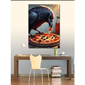 Kanvas Tablo Pizzayı Yiyen Karga 100x140 cm