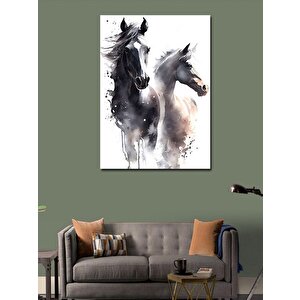 Kanvas Tablo Siyah Ve Beyaz At 50x70 cm